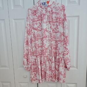Commense Red and White Printed Long Sleeve Midi Dress